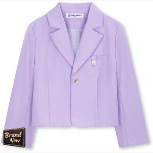 Girls Tailored Blazer Jacket Long Sleeve Formal Outerwear Soft Lining
